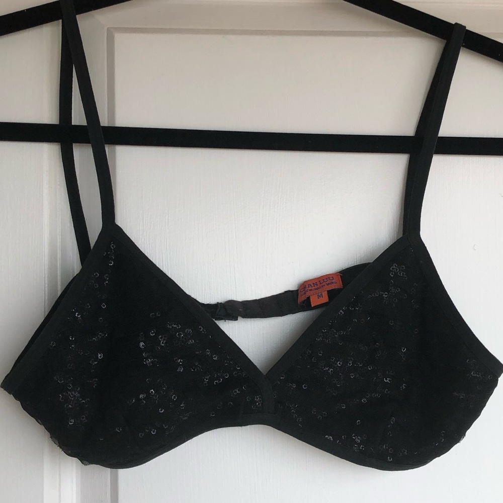 CHAN LUU Sequin and Mesh Tiered Bralette